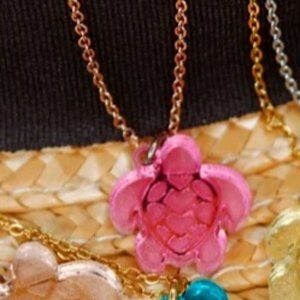 Turtle Necklace Pink Acrylic Pendant with 18 inch Rose Gold Chain